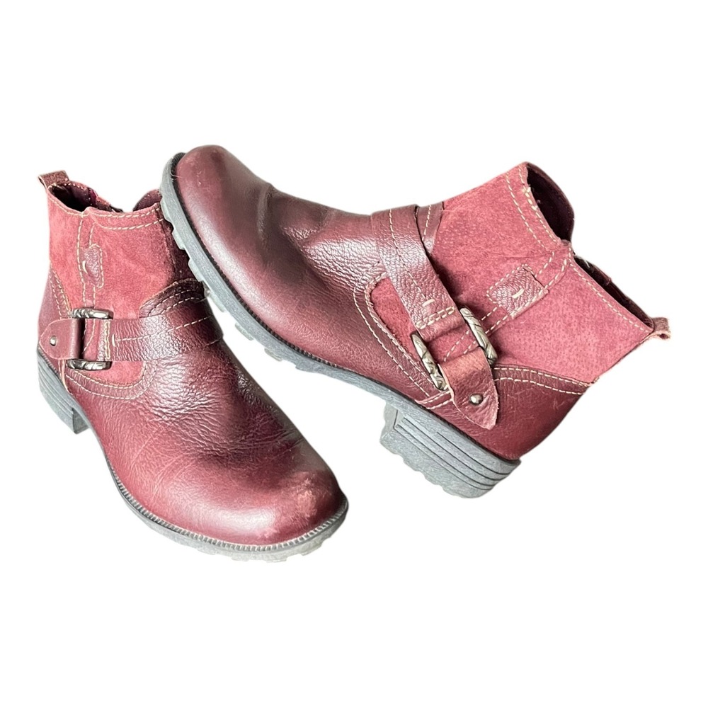 Earth Origins Women's Burgundy Leather Suede Ankle Boots Booties Size 8.5M